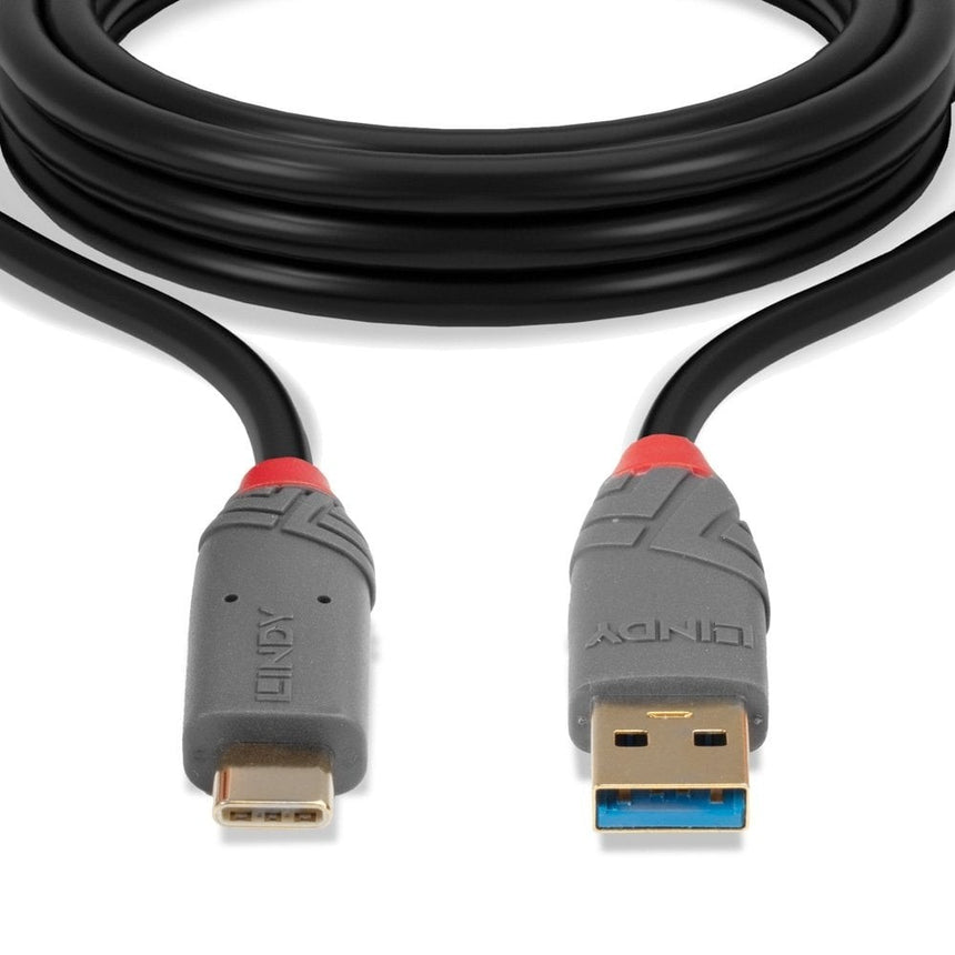 Lindy USB 3.2 A to C cable, 10GBit/s, 5A, PD, Anthra Line