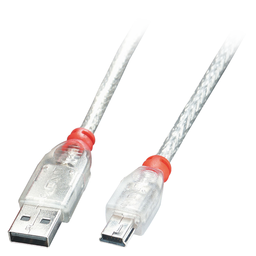Lindy Cavo USB 2.0 Trasparente – Tipo A Maschio A Mini-B Maschio, Lunghezza 0,2m-5m, Con Anello Protettivo Rosso